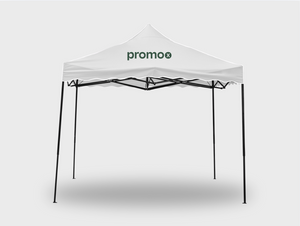 Reklamtält och paviljong med logotyp