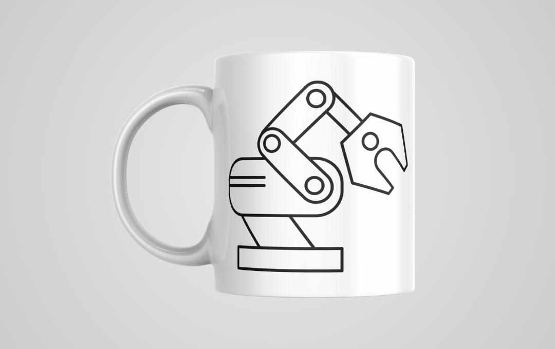 Kopp med tryck av en robotarm